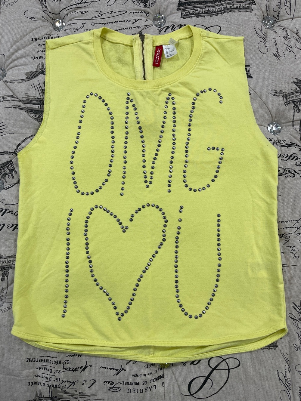 Divided Yellow Studded 'OMG I ♥ U' Tank Top